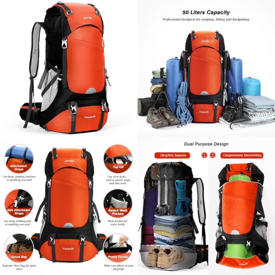 50L Hiking Backpack Travel Bag - Rain Cover Backpack recensione e prezzo