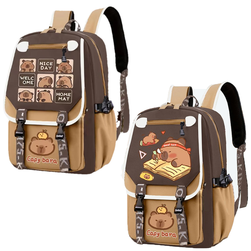 Kawaii Capybara Stylish Khaki  - School Backpack Teen recensione e prezzo